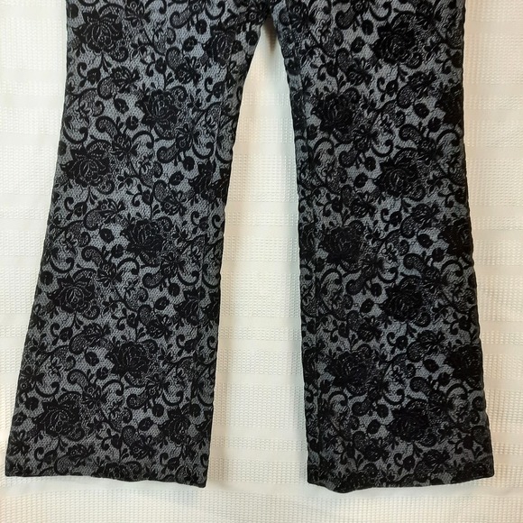 VINTAGE MATCH WOMEN'S SZ 8 GRAY- BLACK FLORAL‎ FLARE SIDE ZIP PANTS - Picture 3 of 9